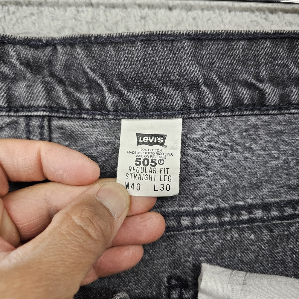 Levis 505 Jeans Mens 40x30 Black Charcoal Regular Fit Straight Leg USA 90s Y2K - Picture 10 of 12
